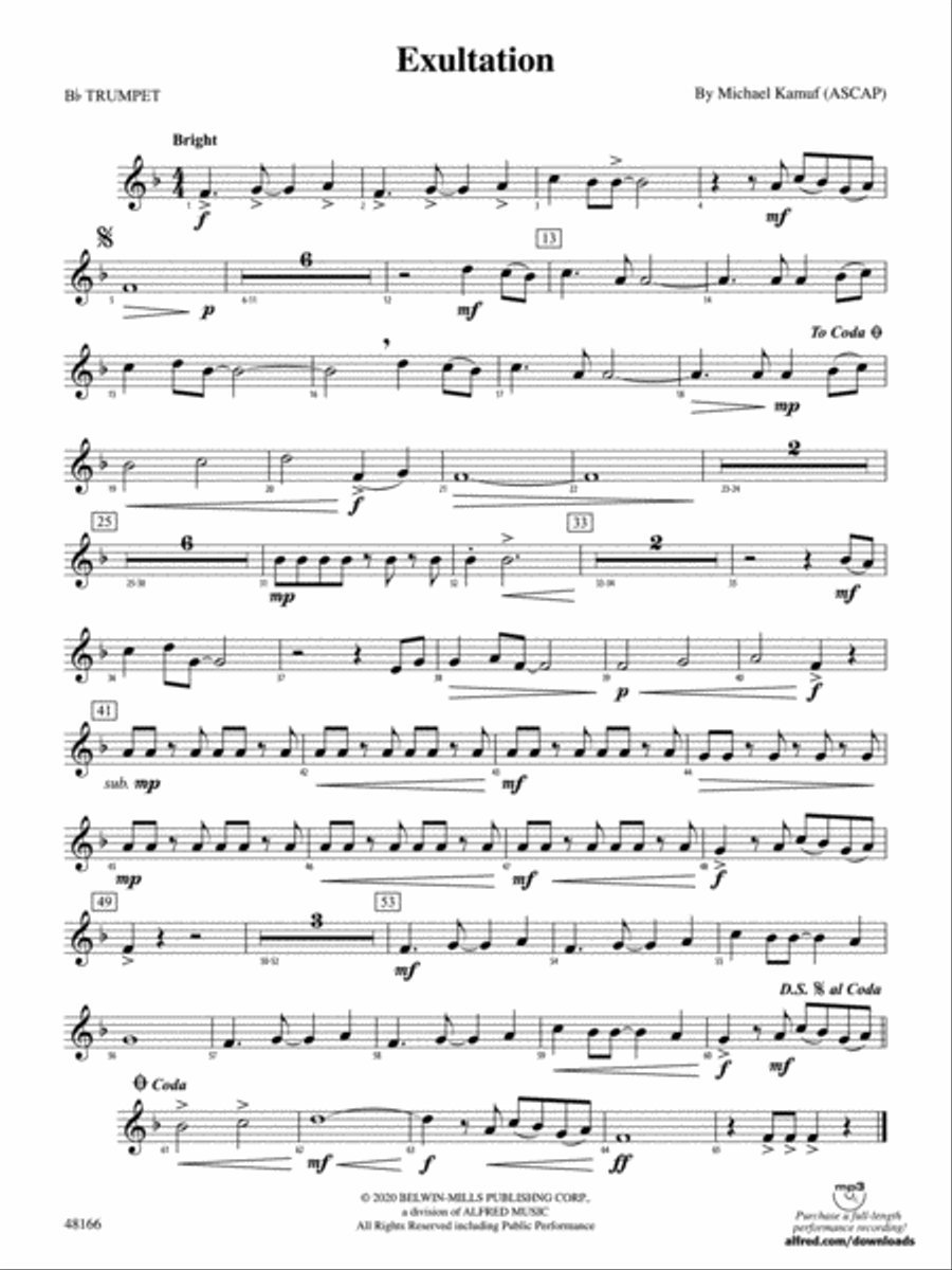 Exultation: 1st B-flat Trumpet Concert Band scores gallery preview page 1