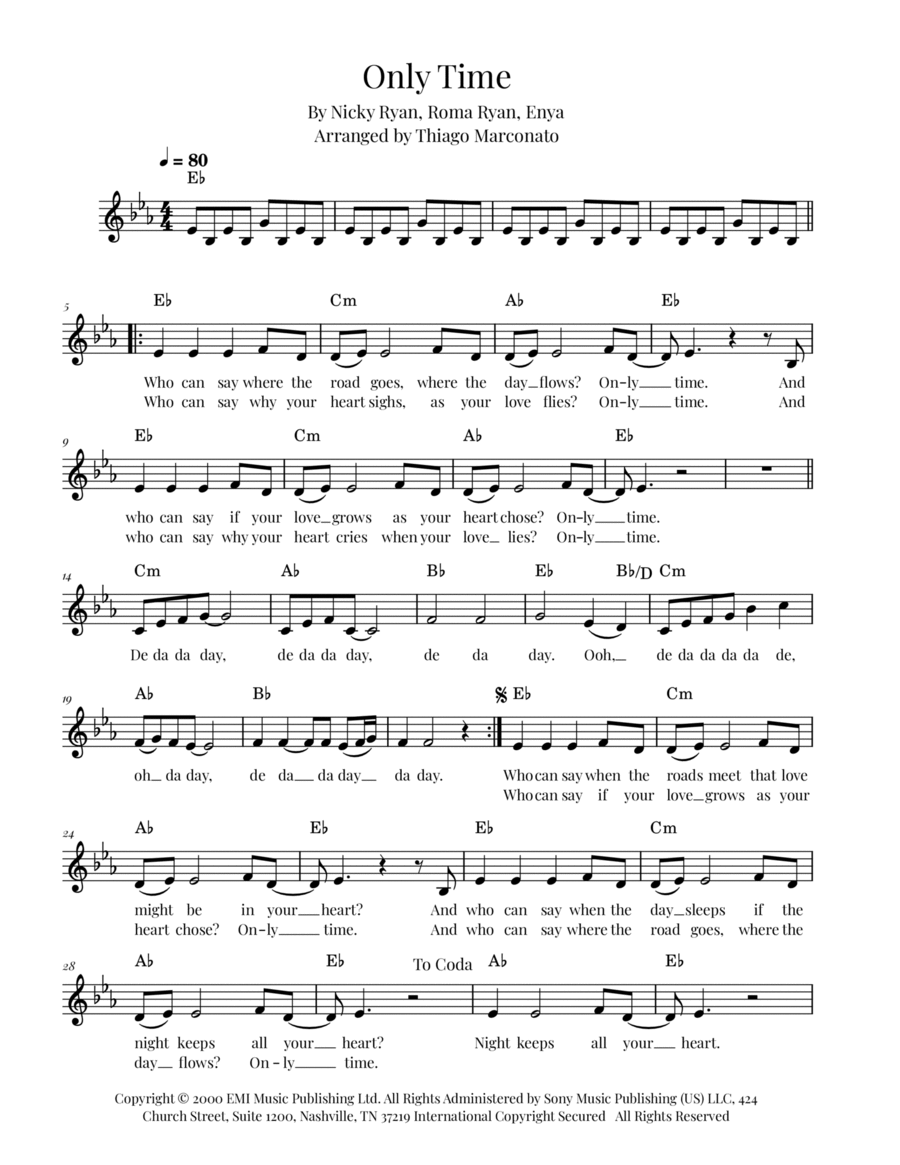 Only Time Only Time Piano scores gallery preview page 1