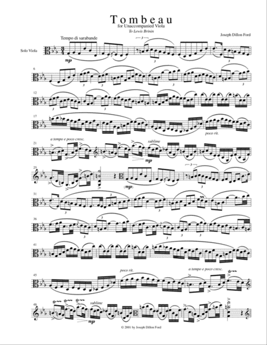 Tombeau for Unaccompanied Viola Viola Solo scores gallery preview page 1