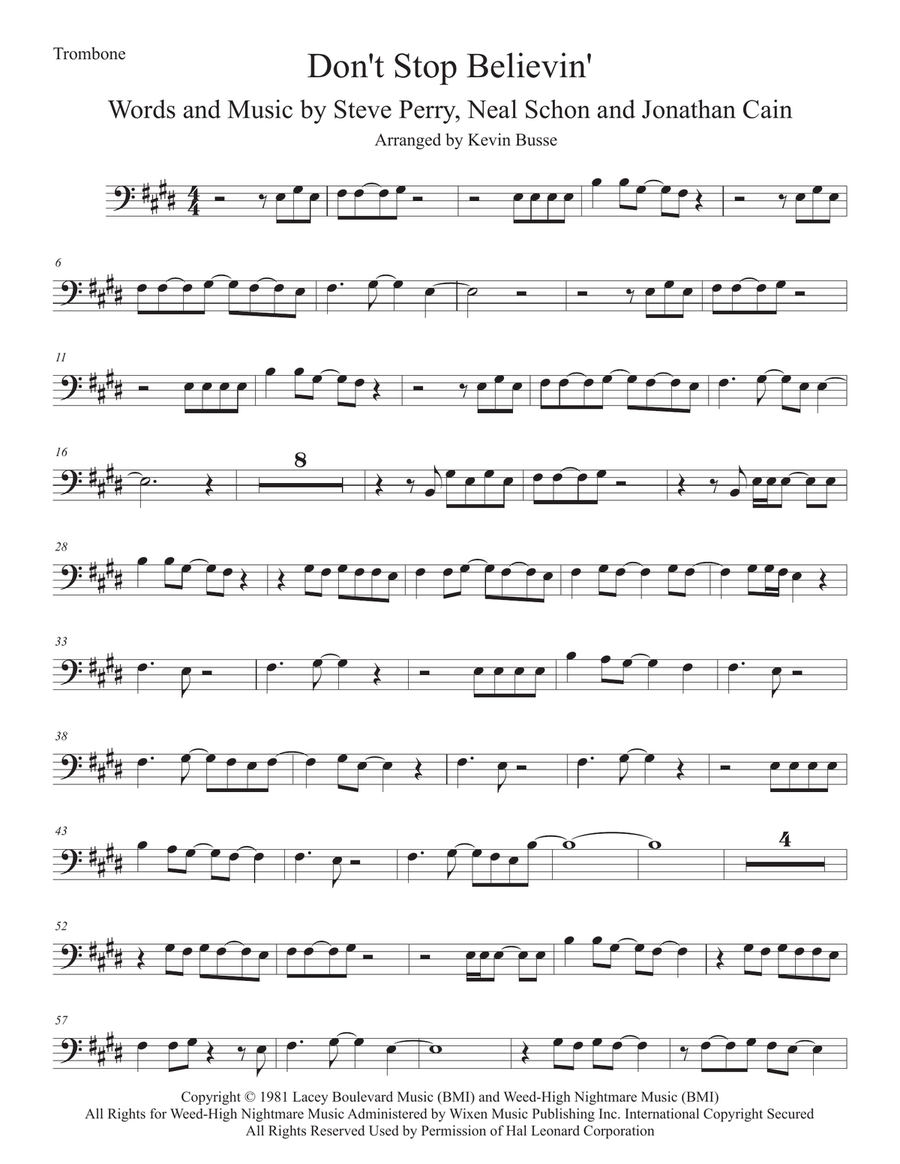 Don't Stop Believin' Trombone Solo scores gallery preview page 1