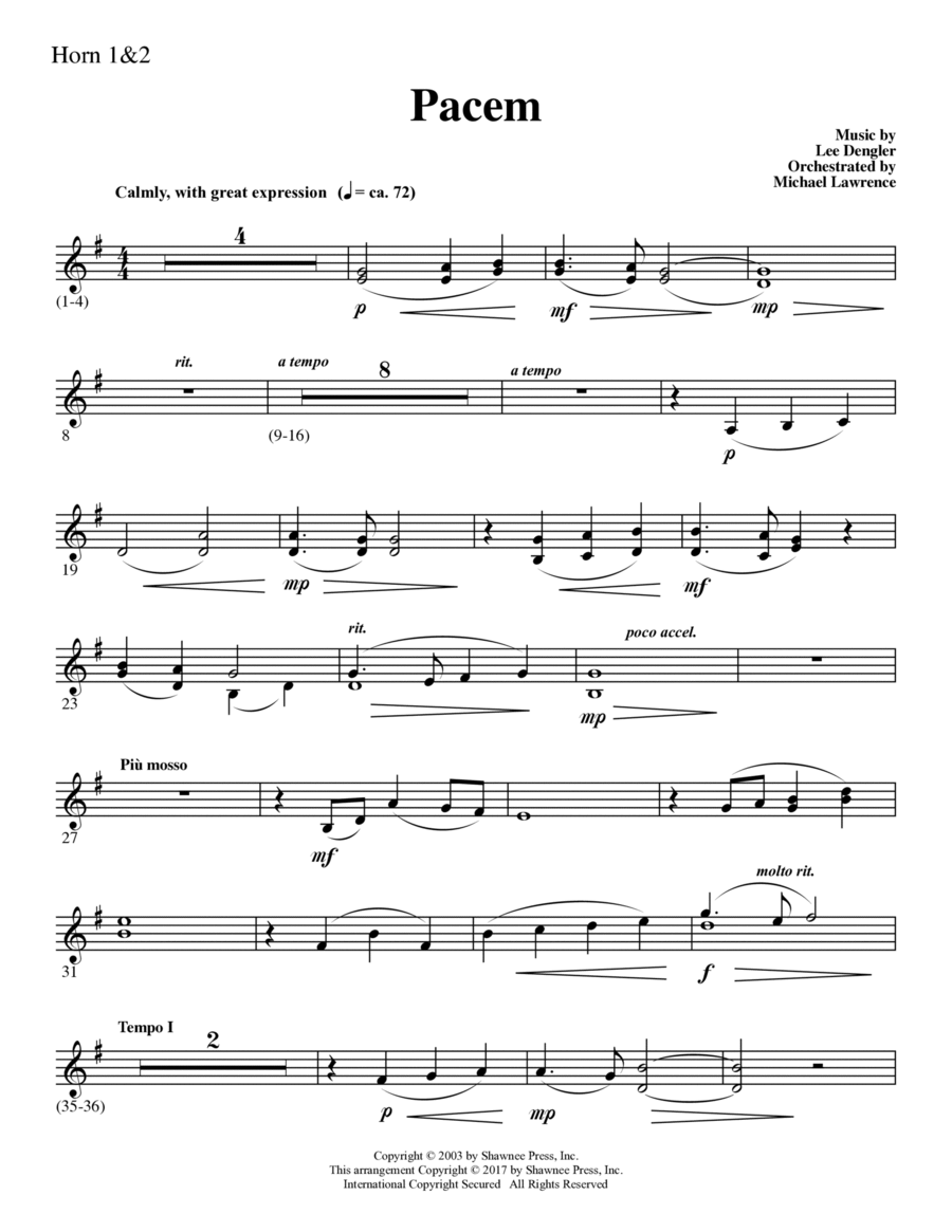 Pacem - F Horn 1,2 Choir scores gallery preview page 1