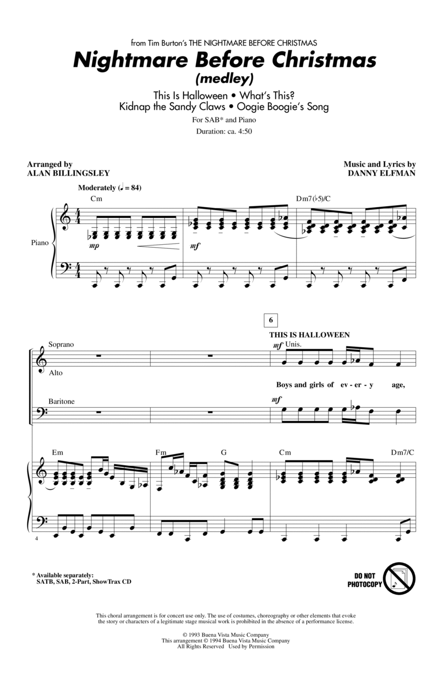 Nightmare Before Christmas (Medley) (arr. Alan Billingsley) 3-Part scores gallery preview page 1
