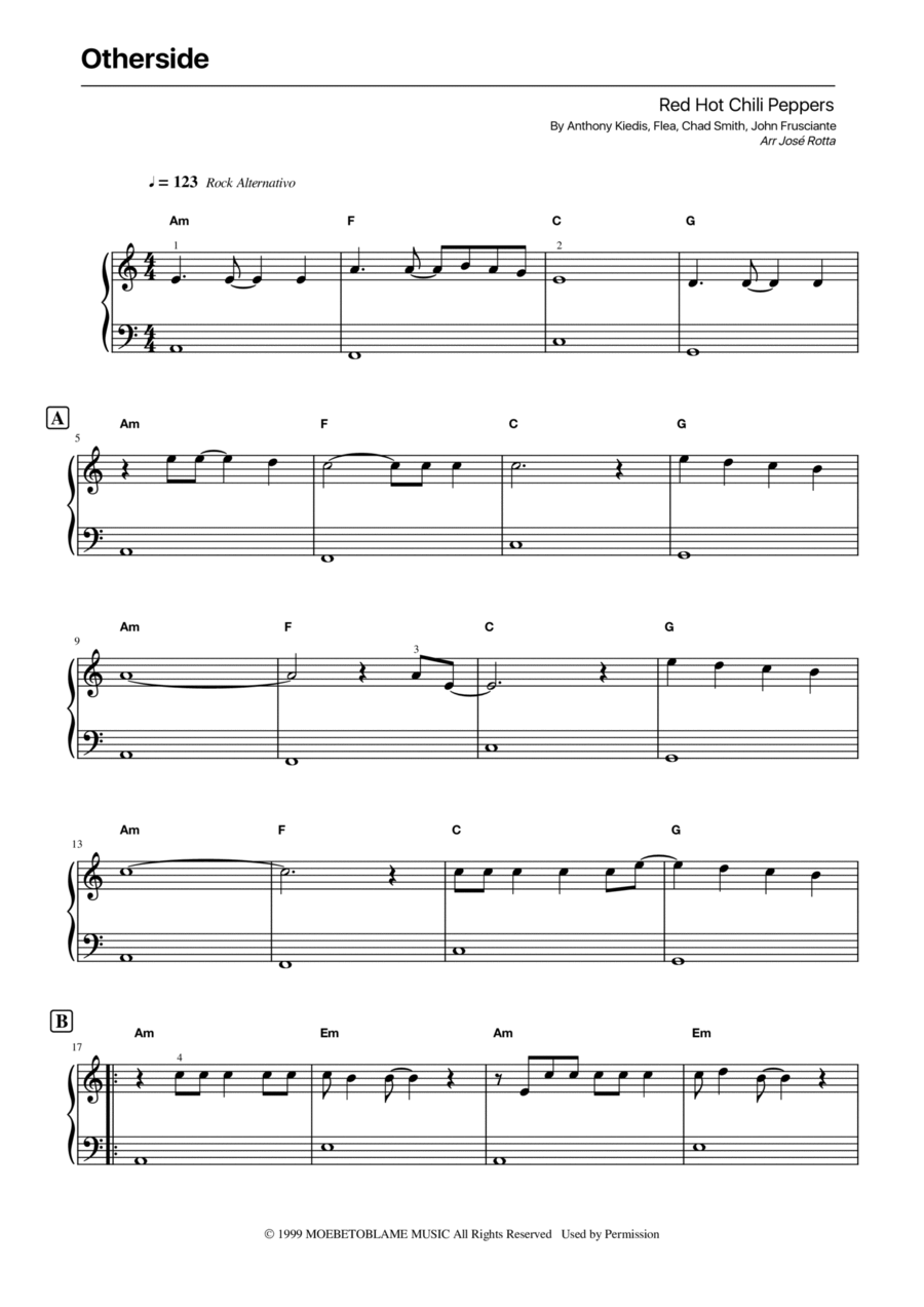 Otherside Easy Piano scores gallery preview page 1
