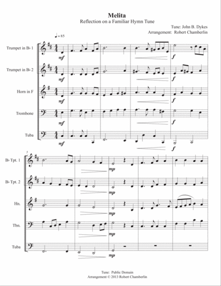 Melita: Reflection on a Familiar Hymn Tune Brass Ensemble scores gallery preview page 2