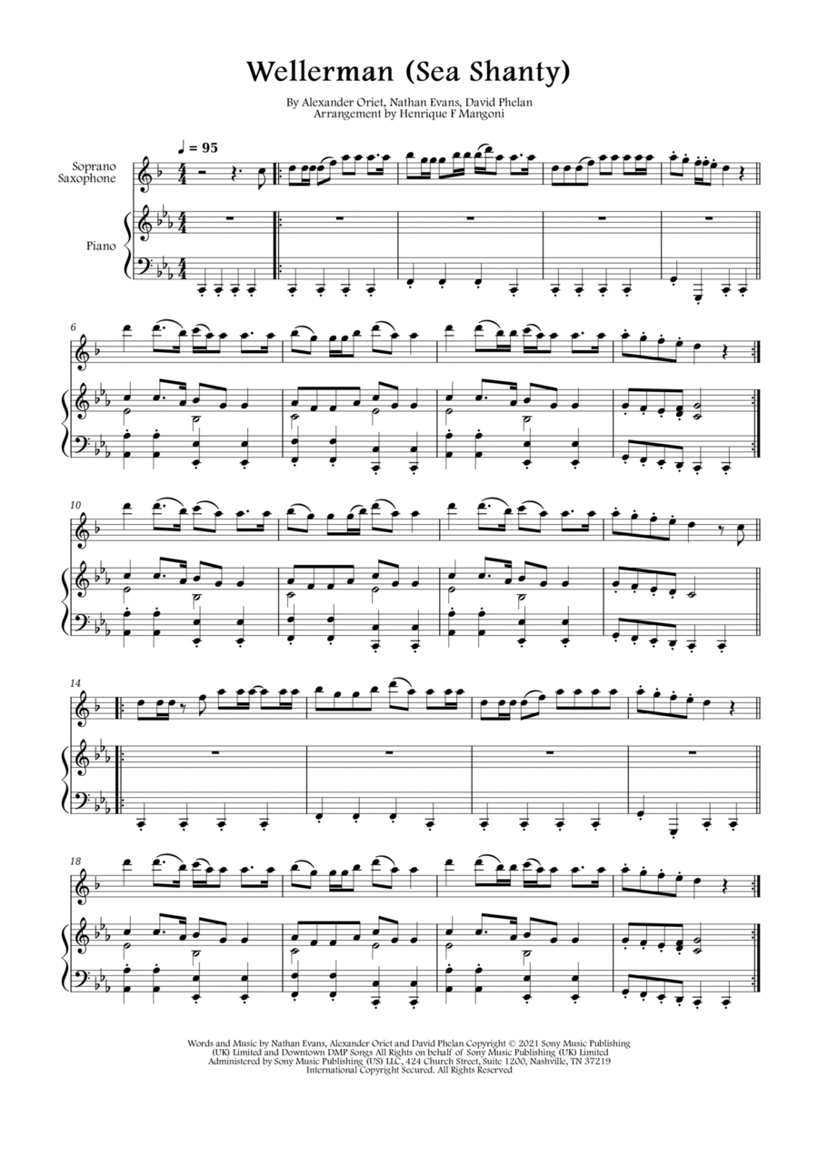 Wellerman Soprano Saxophone scores gallery preview page 1