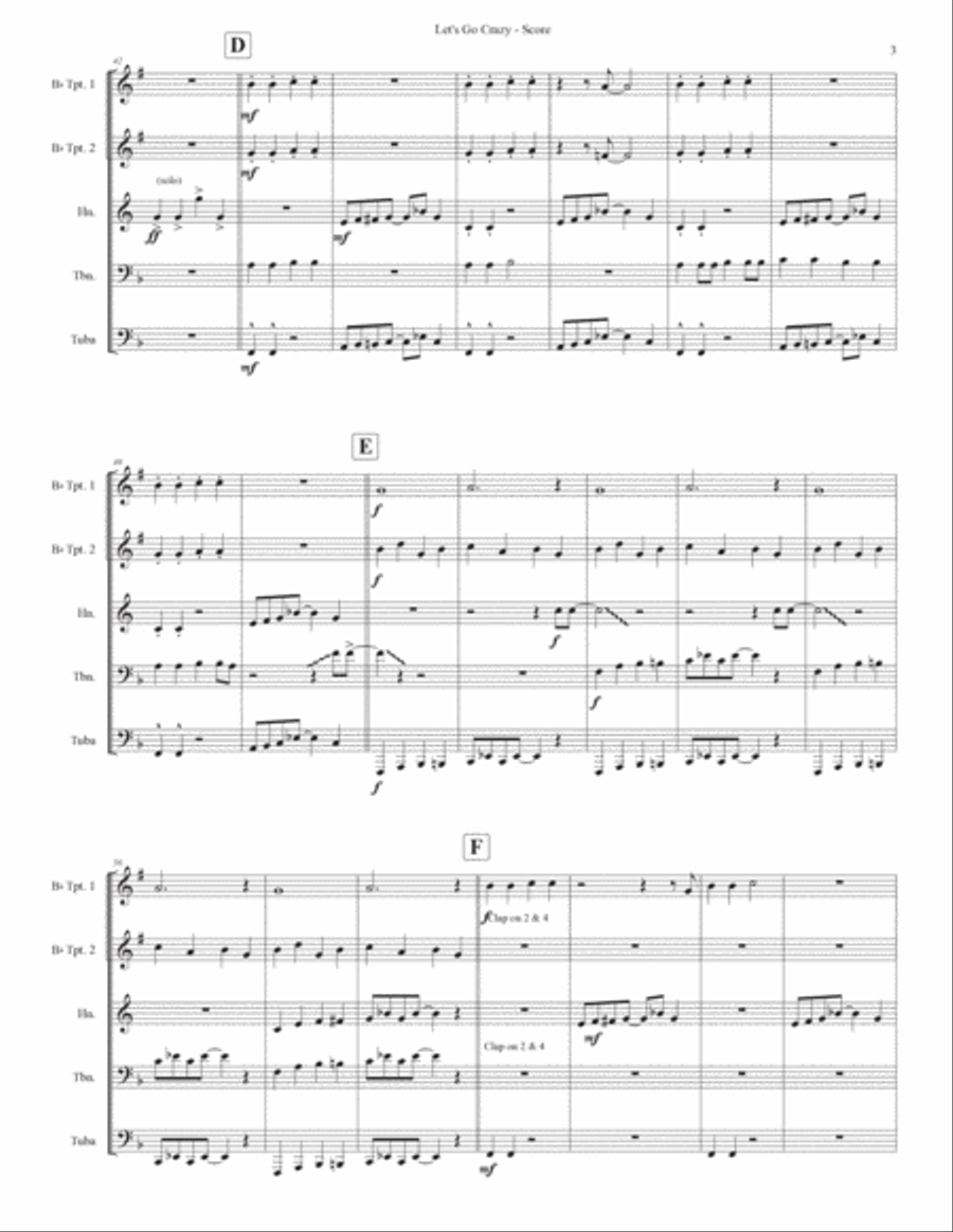 Let's Go Crazy Brass Ensemble scores gallery preview page 3