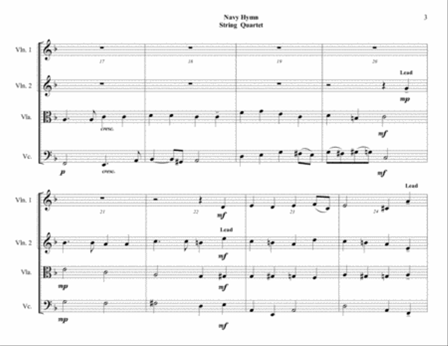 Navy Hymn (Eternal Father, Strong to Save) - String Quartet - Intermediate String Quartet scores gallery preview page 3