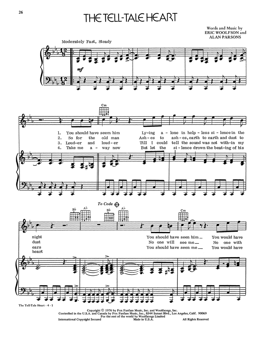 The Tell-Tale Heart Piano, Vocal, Guitar scores gallery preview page 1