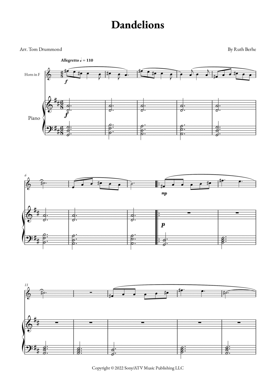 Dandelions Dandelions Horn scores gallery preview page 1