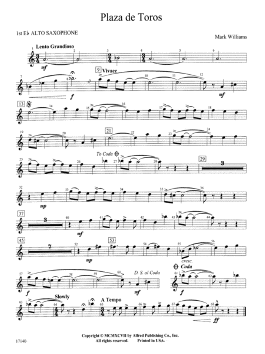 Plaza de Toros: E-flat Alto Saxophone Concert Band scores gallery preview page 1