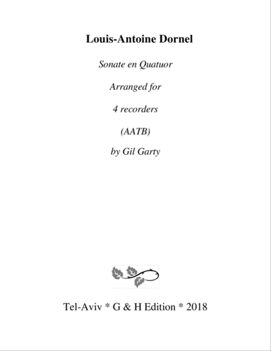 Sonate en quatuor (arrangement for 4 recorders) by Gil Garty Recorder - Digital Sheet Music