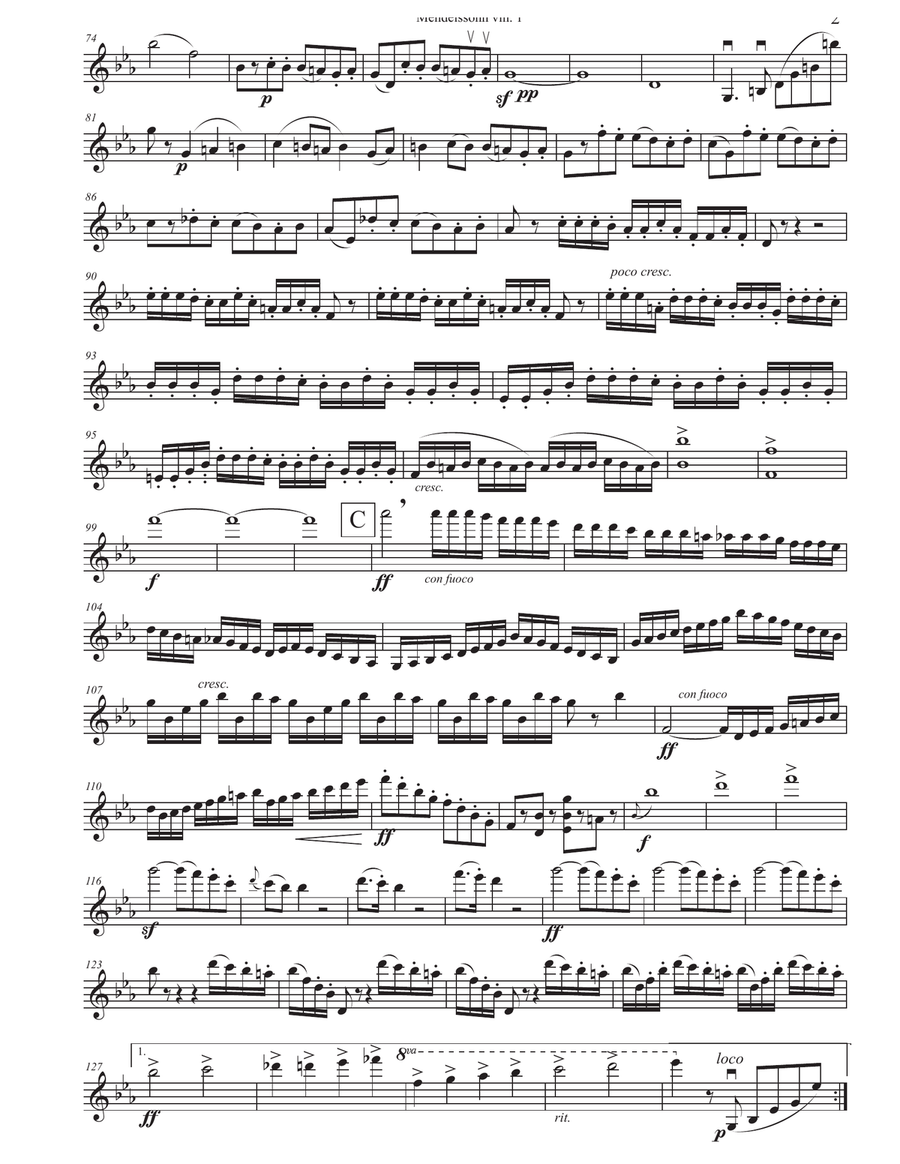 Mendelssohn Octet arr. for String Quartet op. 20 in Eb String Quartet scores gallery preview page 2
