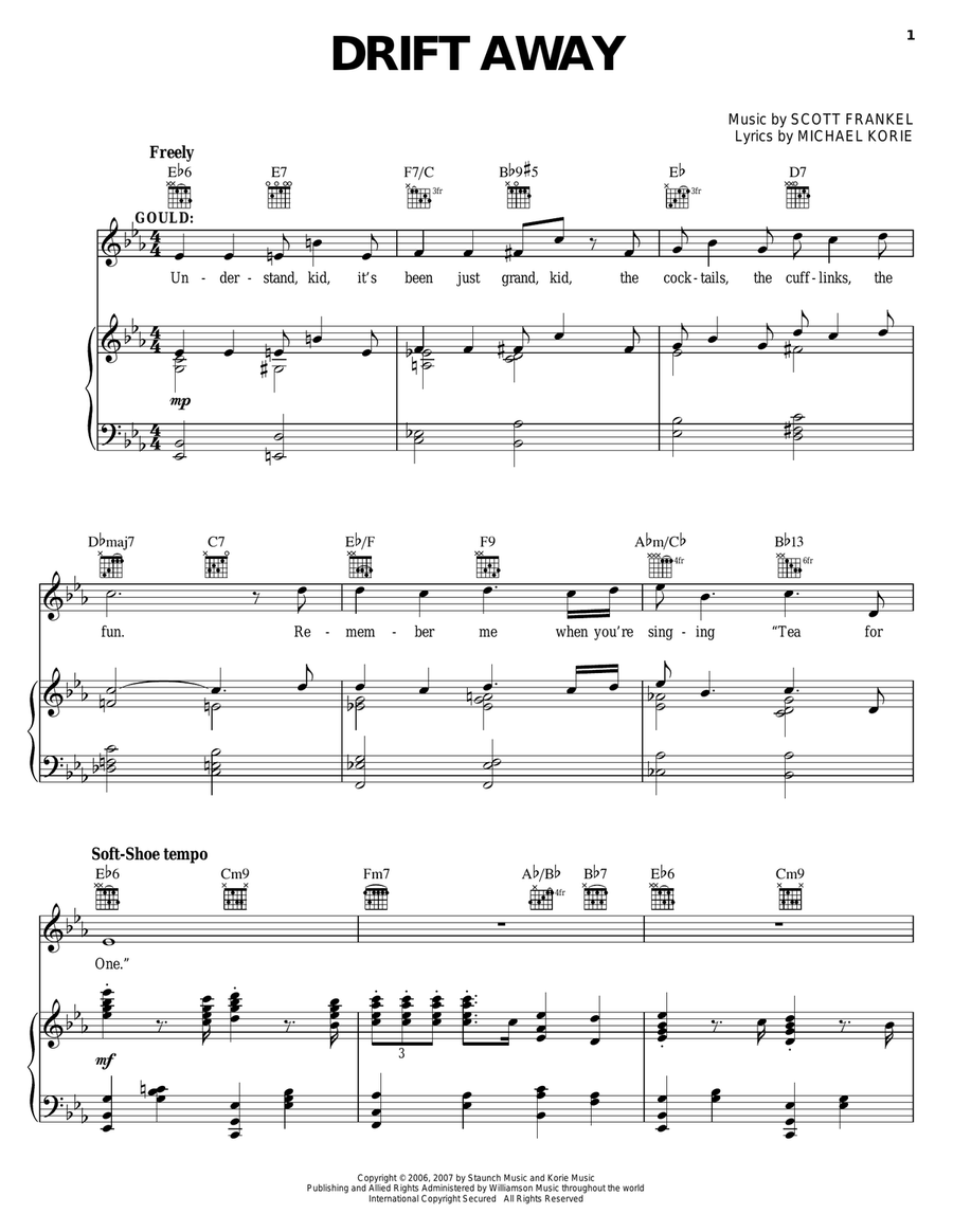 Drift Away Piano, Vocal, Guitar scores gallery preview page 1