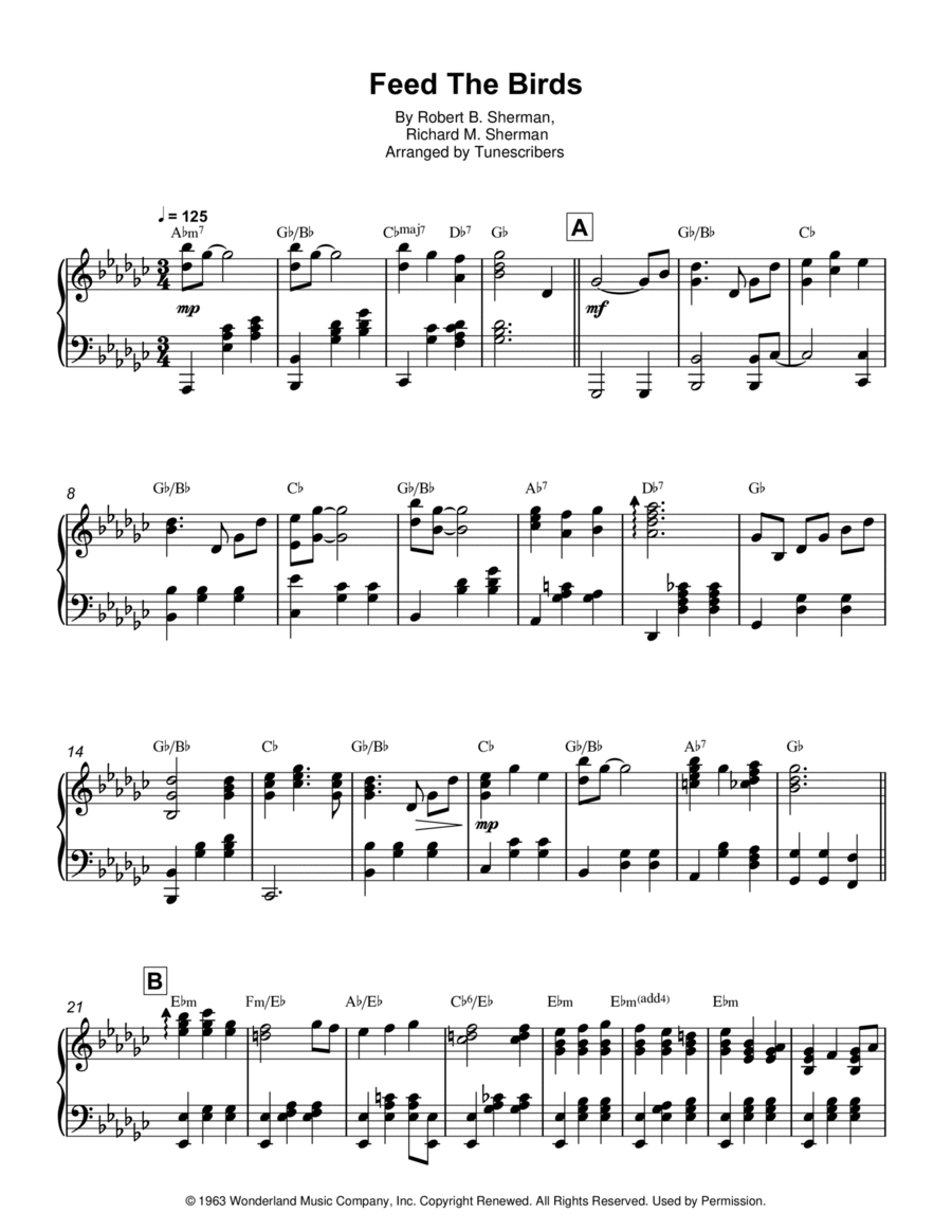 Feed The Birds Piano Solo - Digital Sheet Music