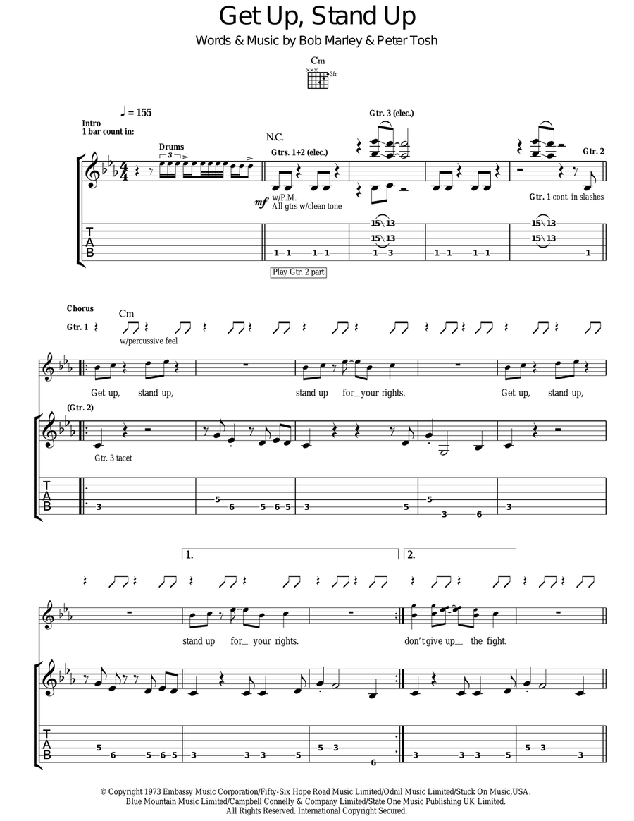Get Up, Stand Up Guitar Tablature scores gallery preview page 1