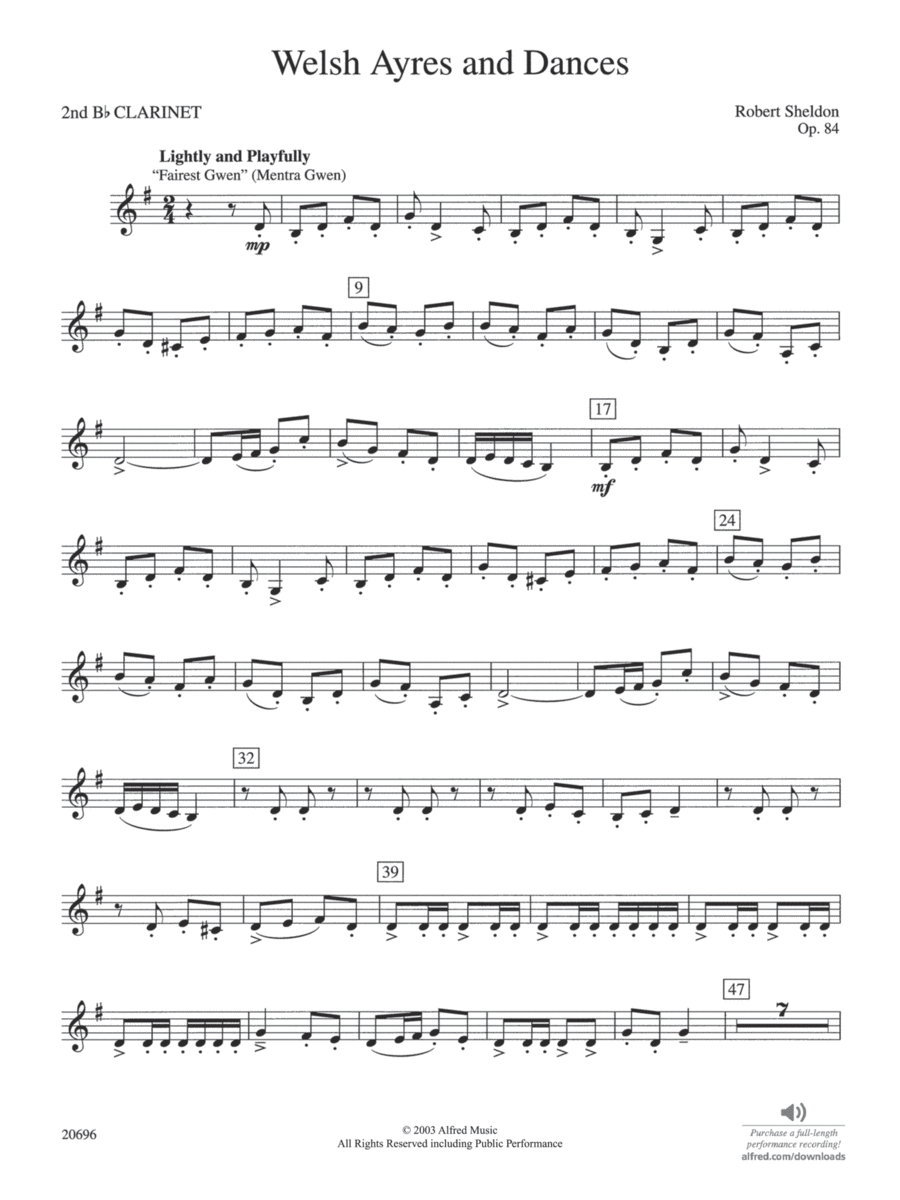 Welsh Ayres & Dances: 2nd B-flat Clarinet Concert Band scores gallery preview page 1
