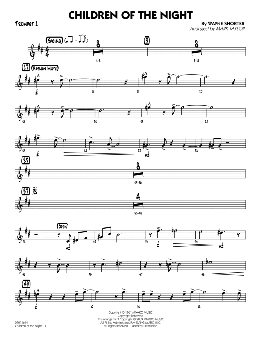 Children of the Night - Trumpet 1 Trumpet scores gallery preview page 1