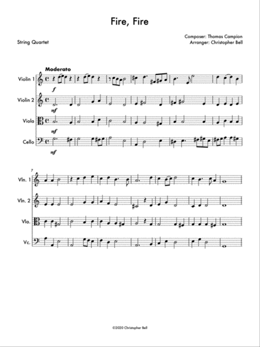 Fire, fire - Thomas Campion - String Quartet String Quartet scores gallery preview page 1