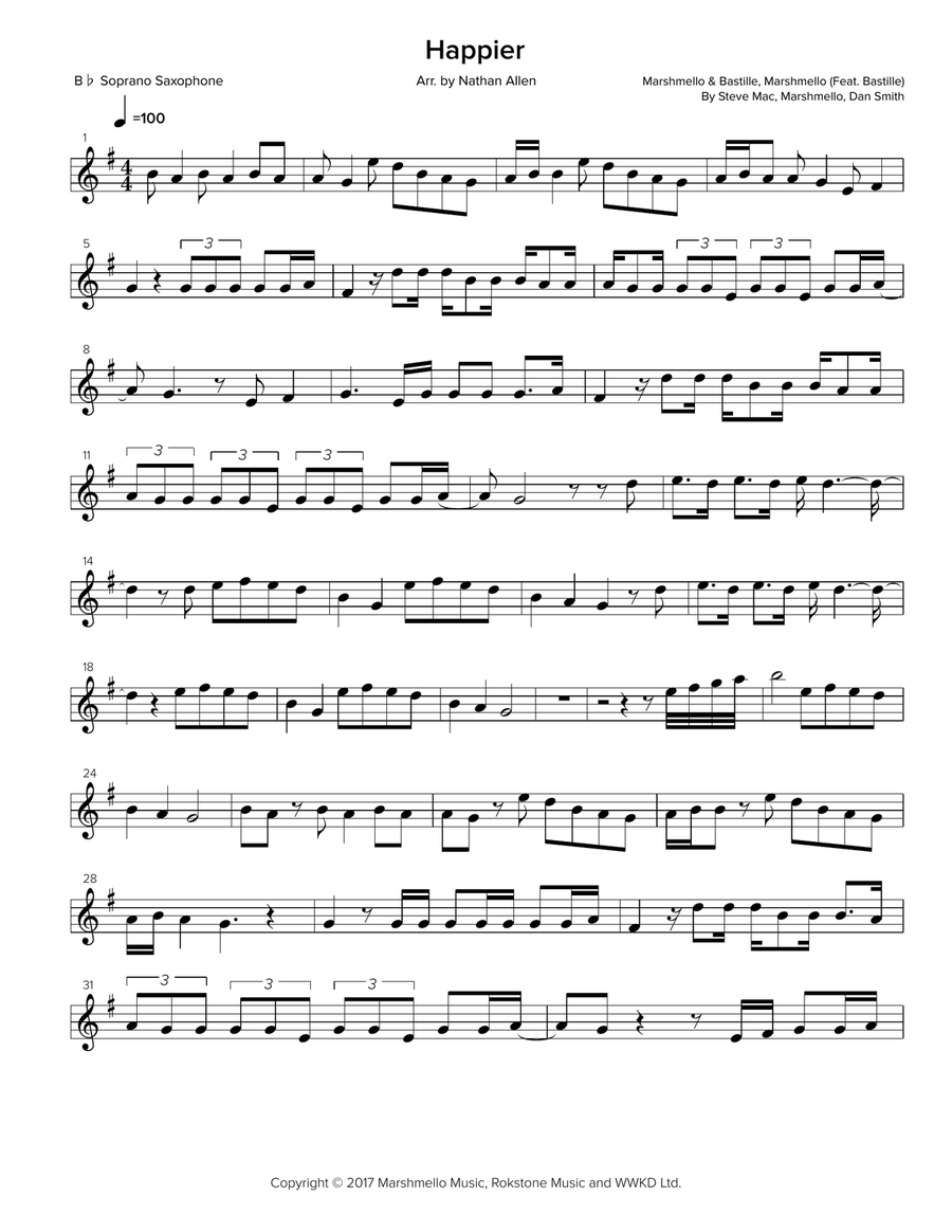 Happier Happier Soprano Saxophone scores gallery preview page 1