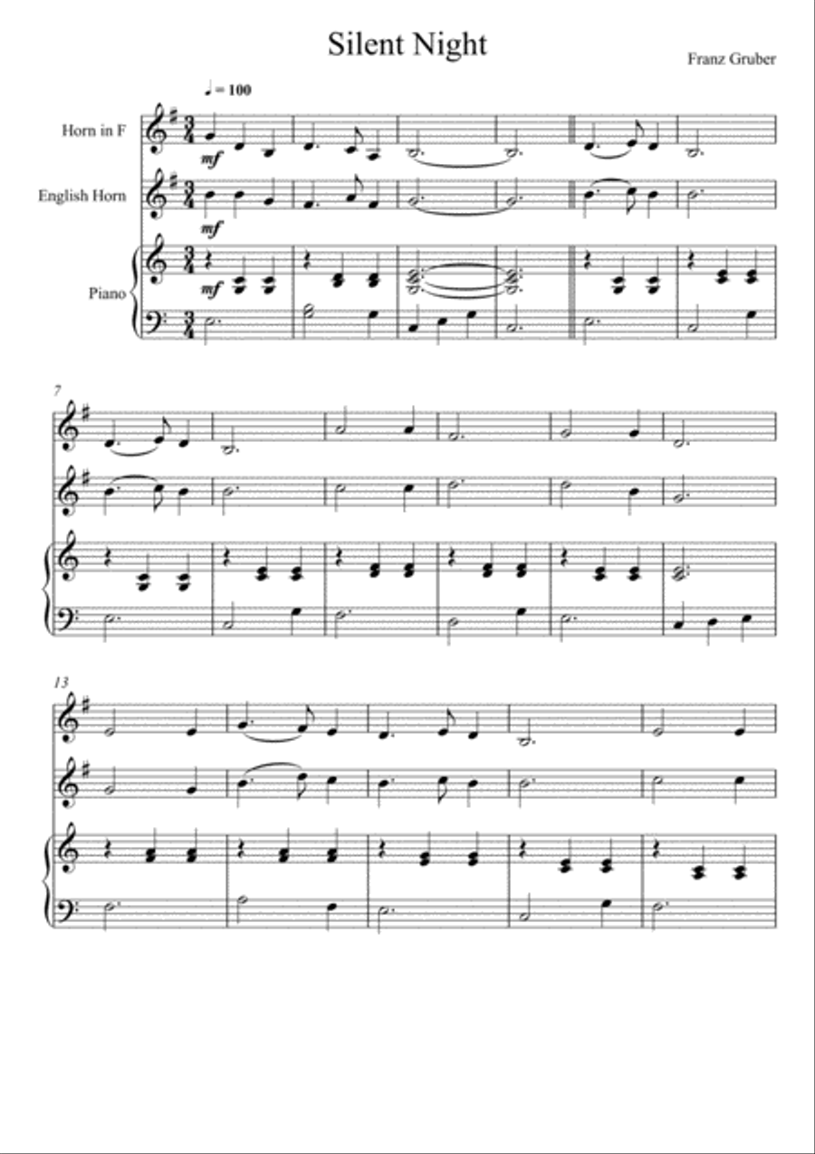 Franz Gruber - Silent Night (Horn in F and English Horn Duet) Small Ensemble scores gallery preview page 1