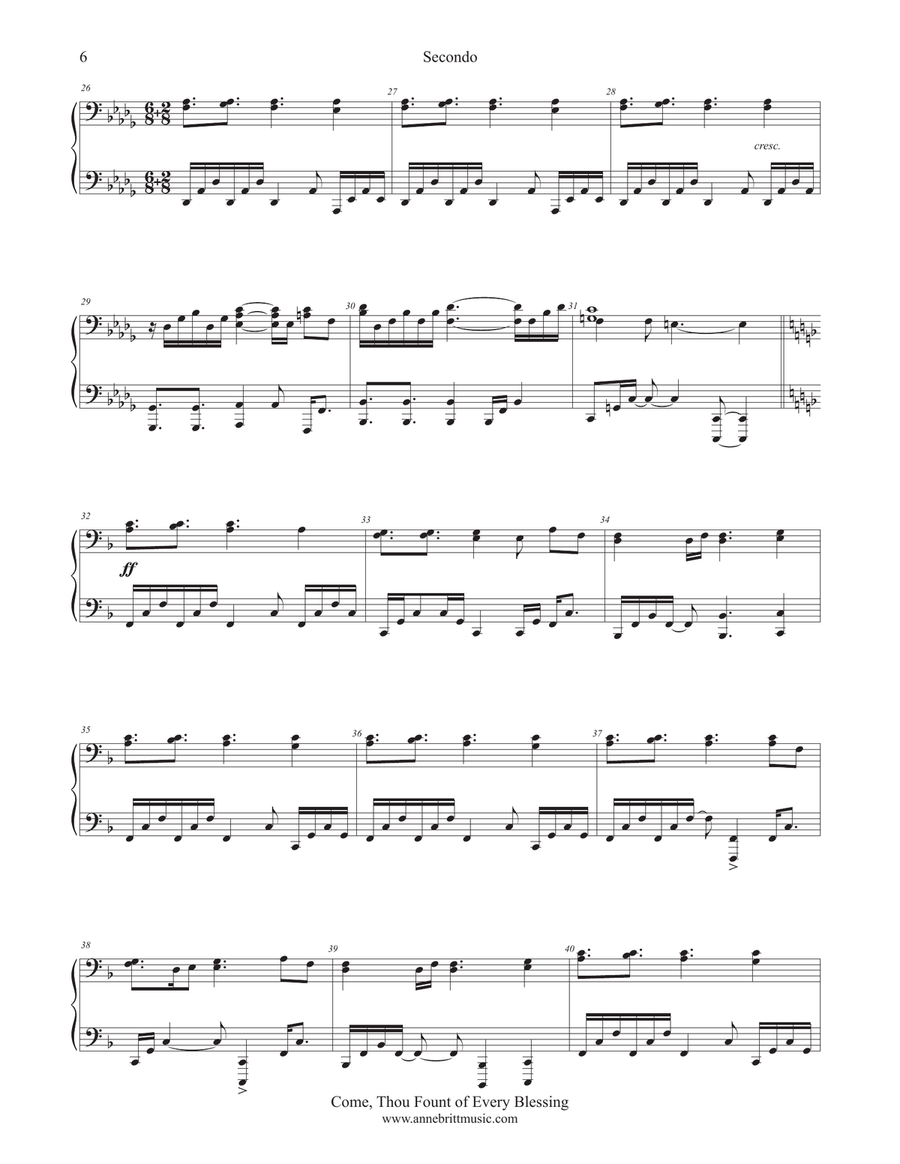 Come, Thou Fount of Every Blessing (piano duet) 1 Piano, 4-Hands scores gallery preview page 6