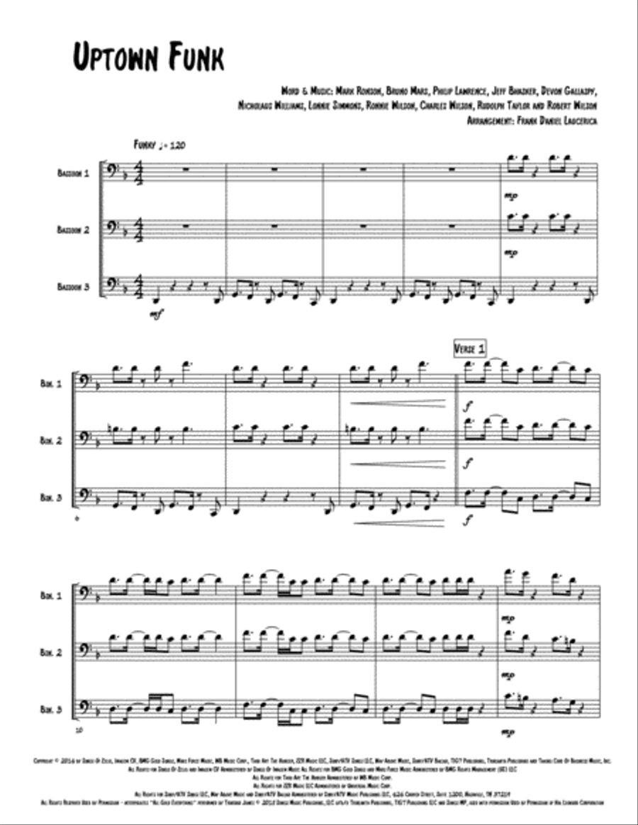 Uptown Funk Woodwind Trio scores gallery preview page 1