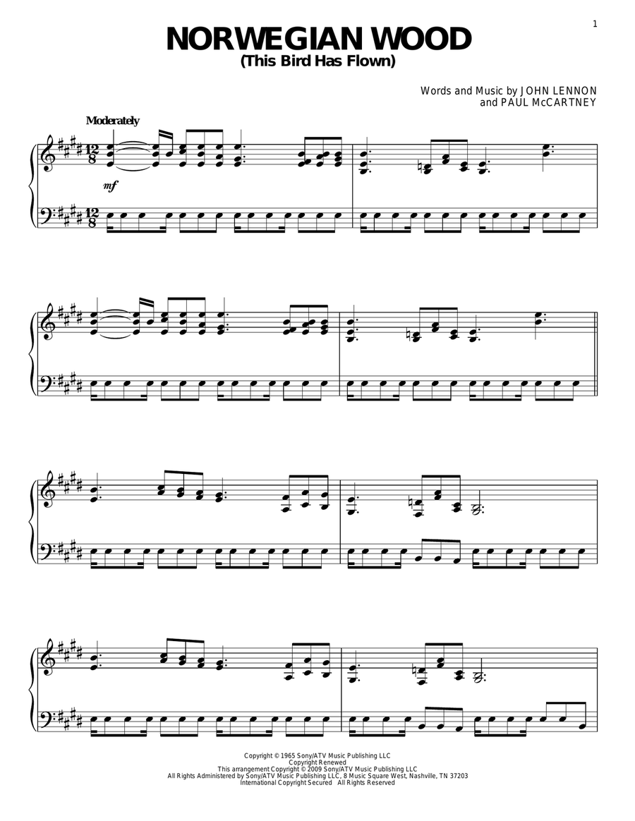 Norwegian Wood (This Bird Has Flown) Piano Solo scores gallery preview page 1