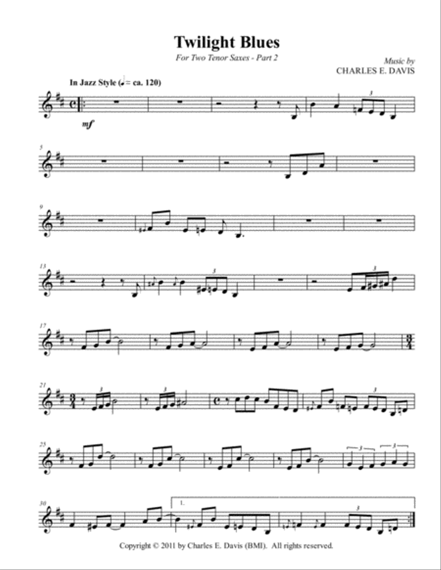 Twilight Blues - Tenor Sax and Piano Jazz Ensemble scores gallery preview page 5