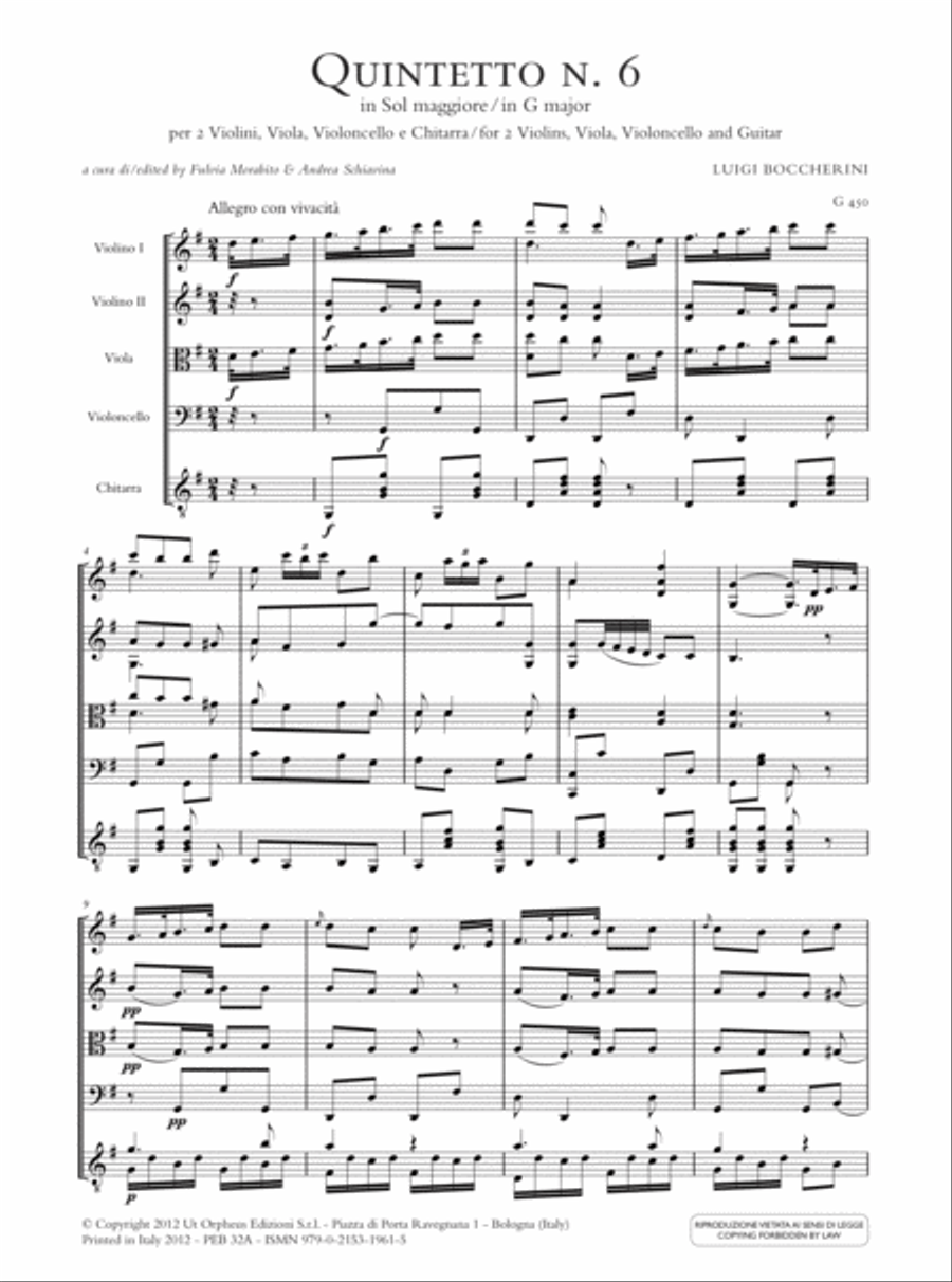 Quintet No. 6 in G major (G 450) for 2 Violins, Viola, Violoncello and Guitar String Orchestra scores gallery preview page 2