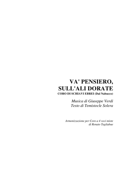 VA' PENSIERO - G.Verdi - From Nabucco - Arr. for SATB Choir image number null