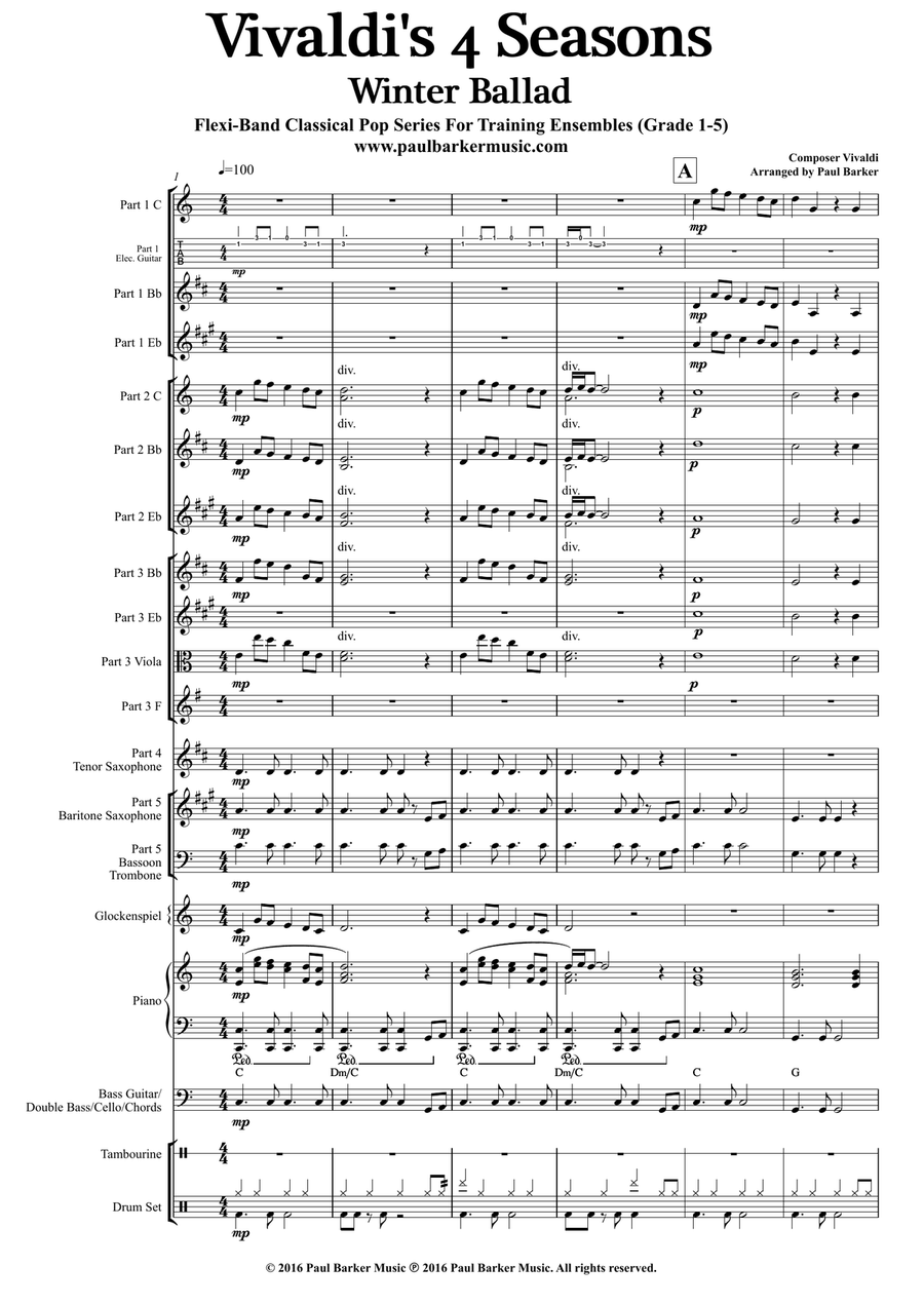 Vivaldi's 4 Seasons Winter Ballad (Flexible Instrumentation) Concert Band scores gallery preview page 4