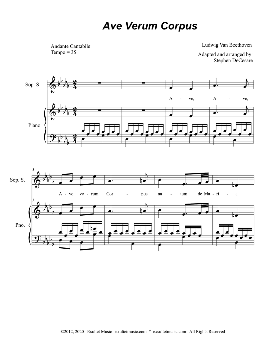 Ave Verum Corpus (Soprano Solo with SATB) 4-Part scores gallery preview page 1