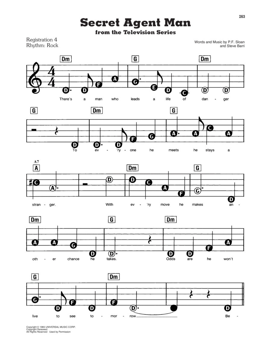 Secret Agent Man Electronic Keyboard scores gallery preview page 1