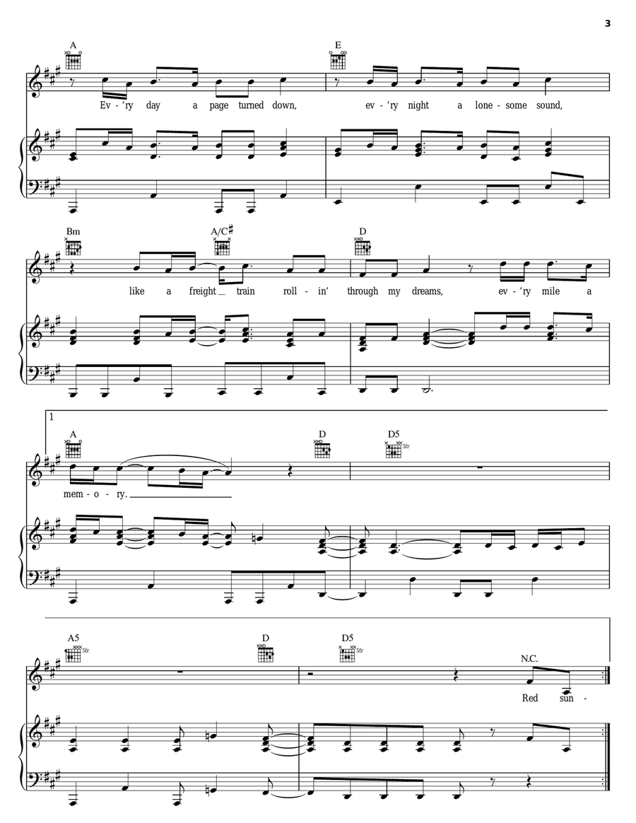 Every Mile A Memory Piano, Vocal, Guitar scores gallery preview page 3
