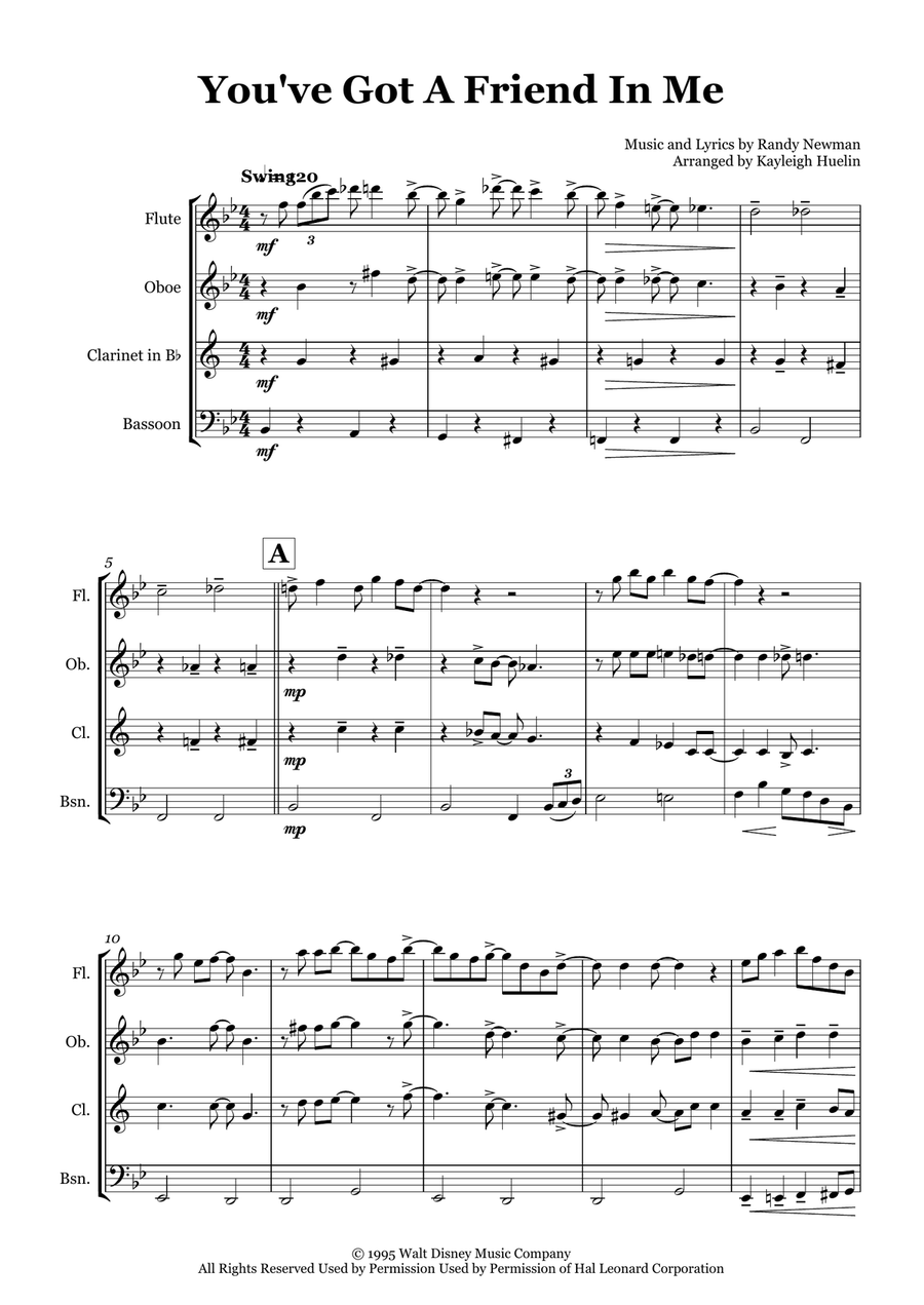 You've Got A Friend In Me Woodwind Quartet scores gallery preview page 1
