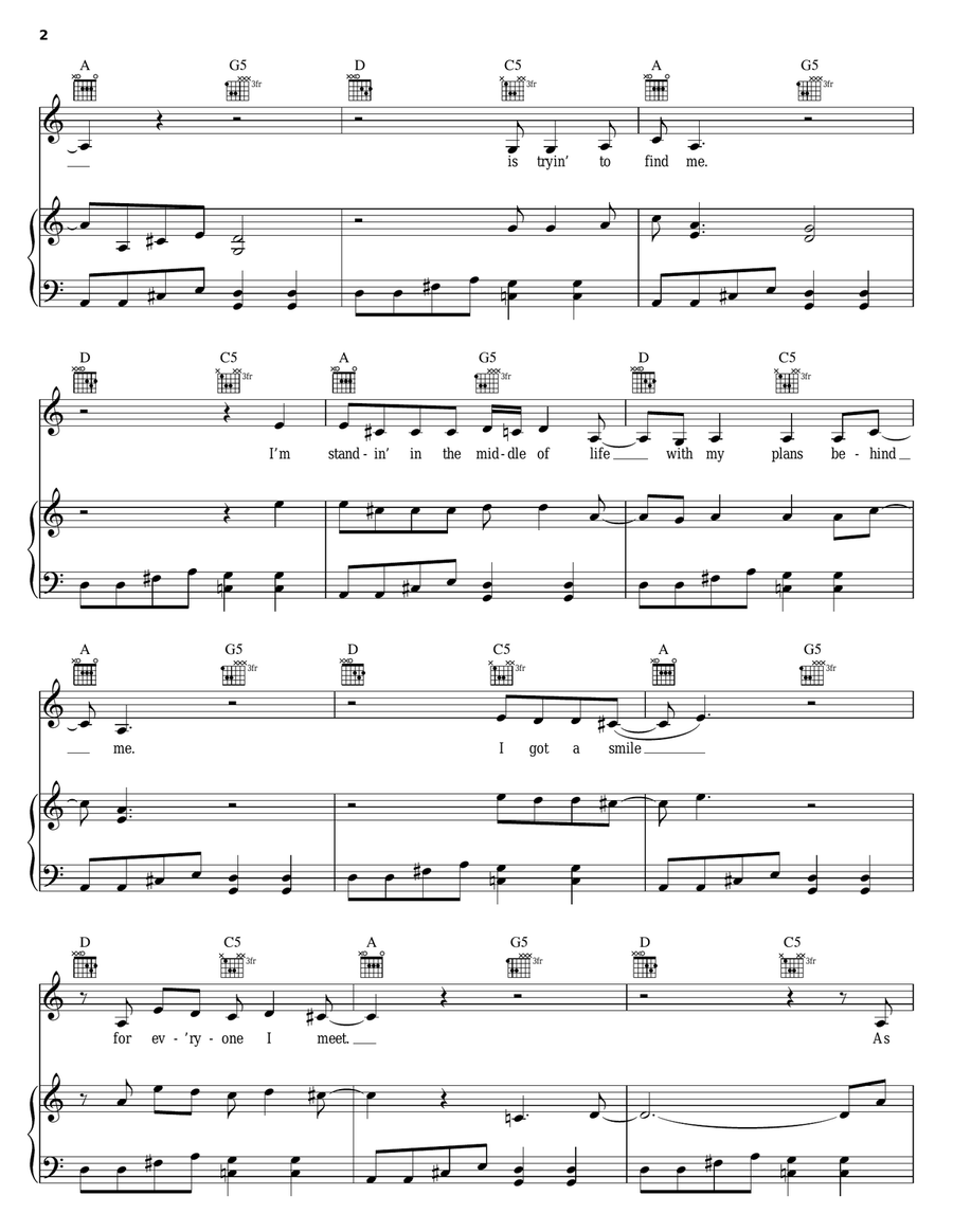 Middle Of The Road Piano, Vocal, Guitar scores gallery preview page 2