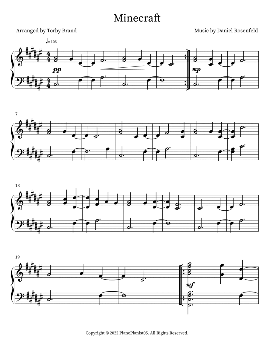 Minecraft Minecraft Easy Piano scores gallery preview page 1
