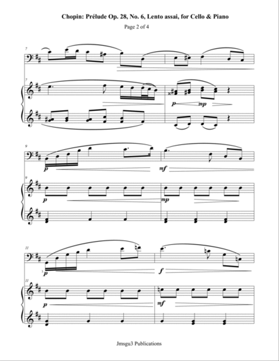 Chopin: Prelude Op. 28 No. 6 for Cello & Piano Chamber Music scores gallery preview page 2