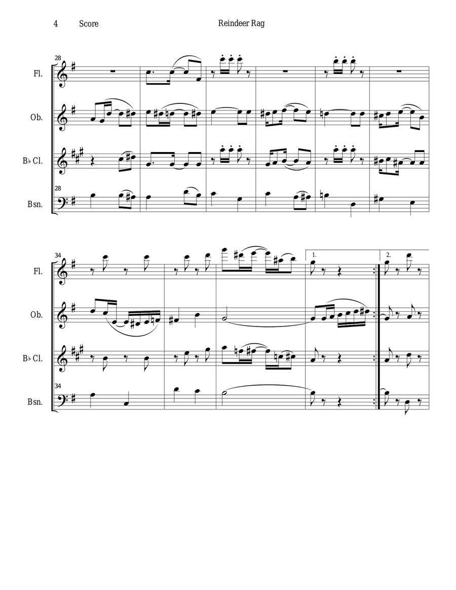 Reindeer Rag by Joseph Lamb for Woodwind Quartet Woodwind Quartet scores gallery preview page 4