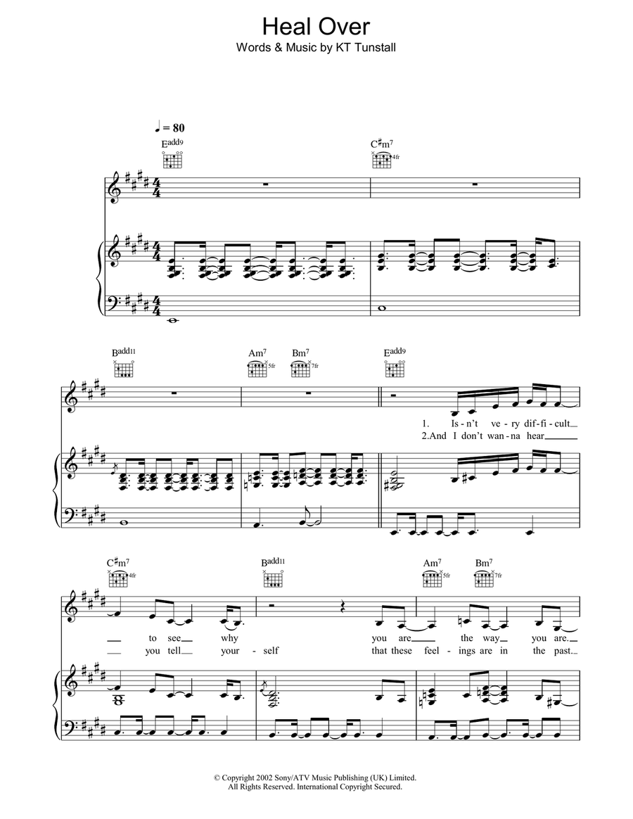 Heal Over Heal Over Piano, Vocal, Guitar scores gallery preview page 1