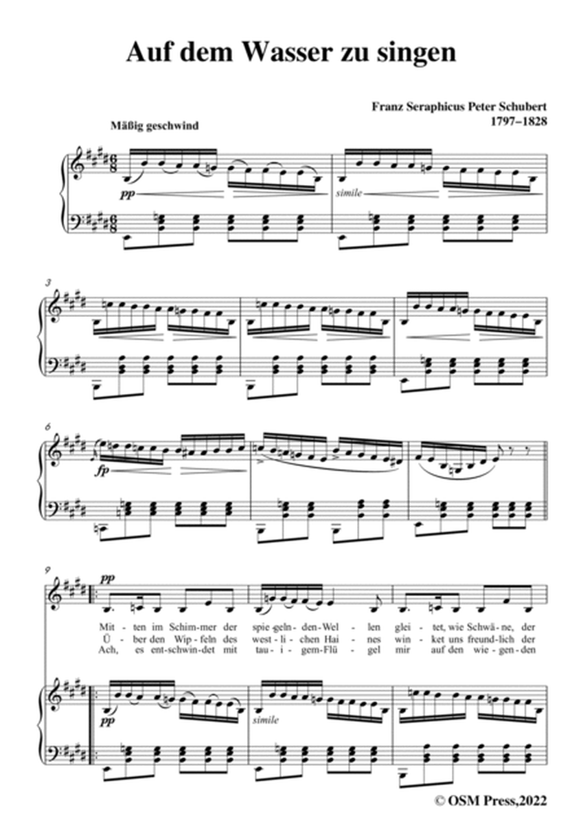 Schubert-Auf dem Wasser zu singen in E Major,for voice and piano image number null