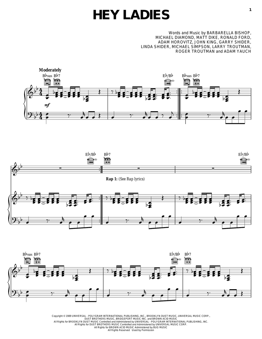Hey Ladies Hey Ladies Piano, Vocal, Guitar scores gallery preview page 1