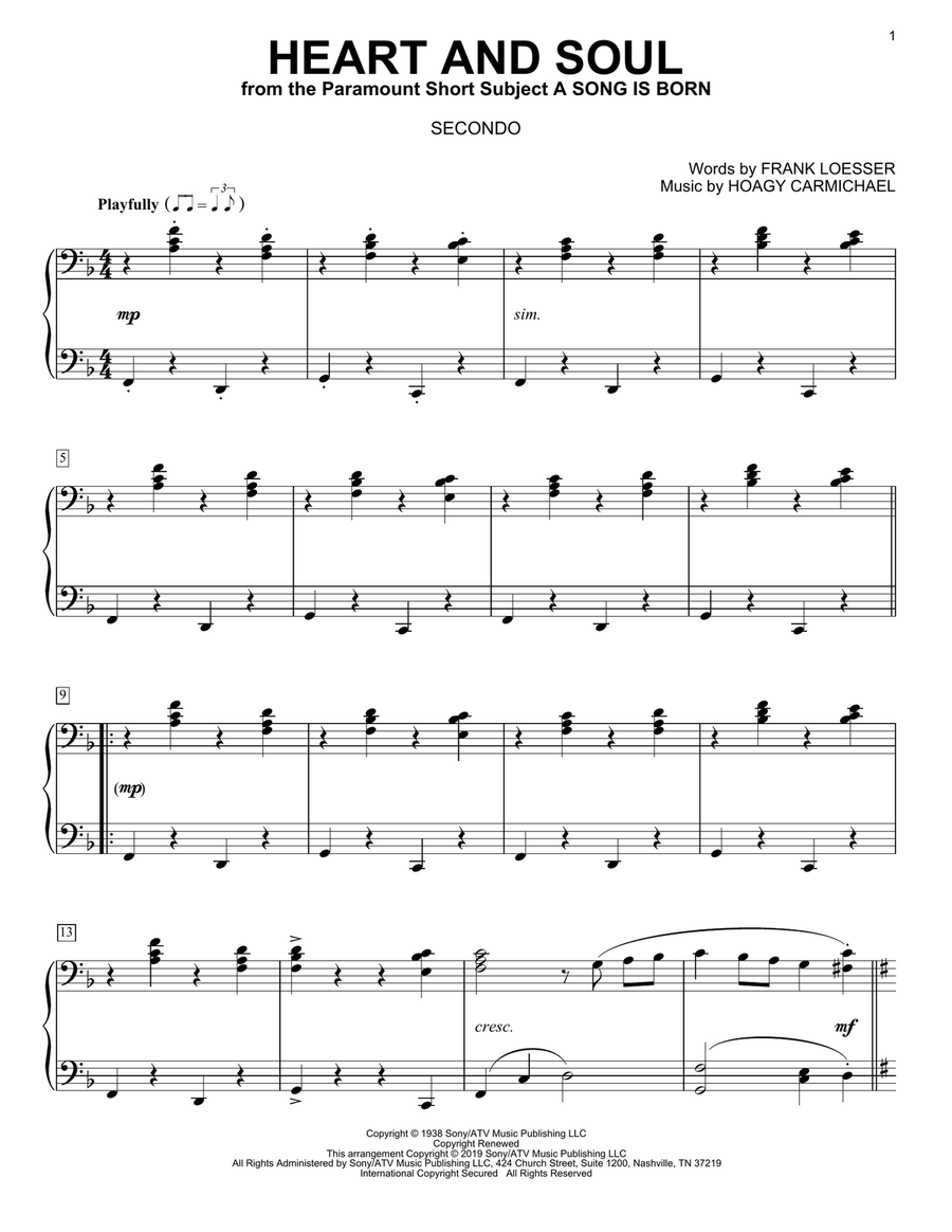 Heart And Soul 1 Piano, 4-Hands scores gallery preview page 1