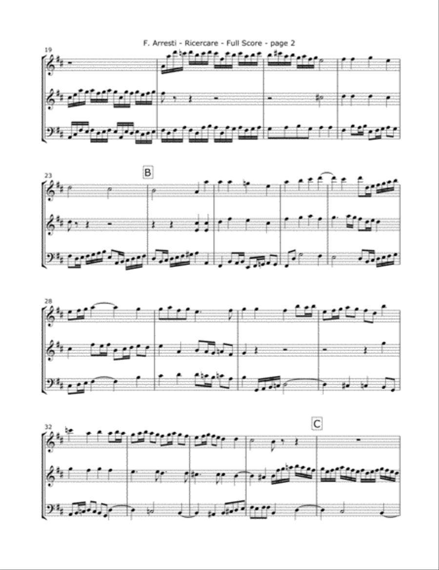 Arresti, F. - Ricercare for Two Violins and Cello image number null