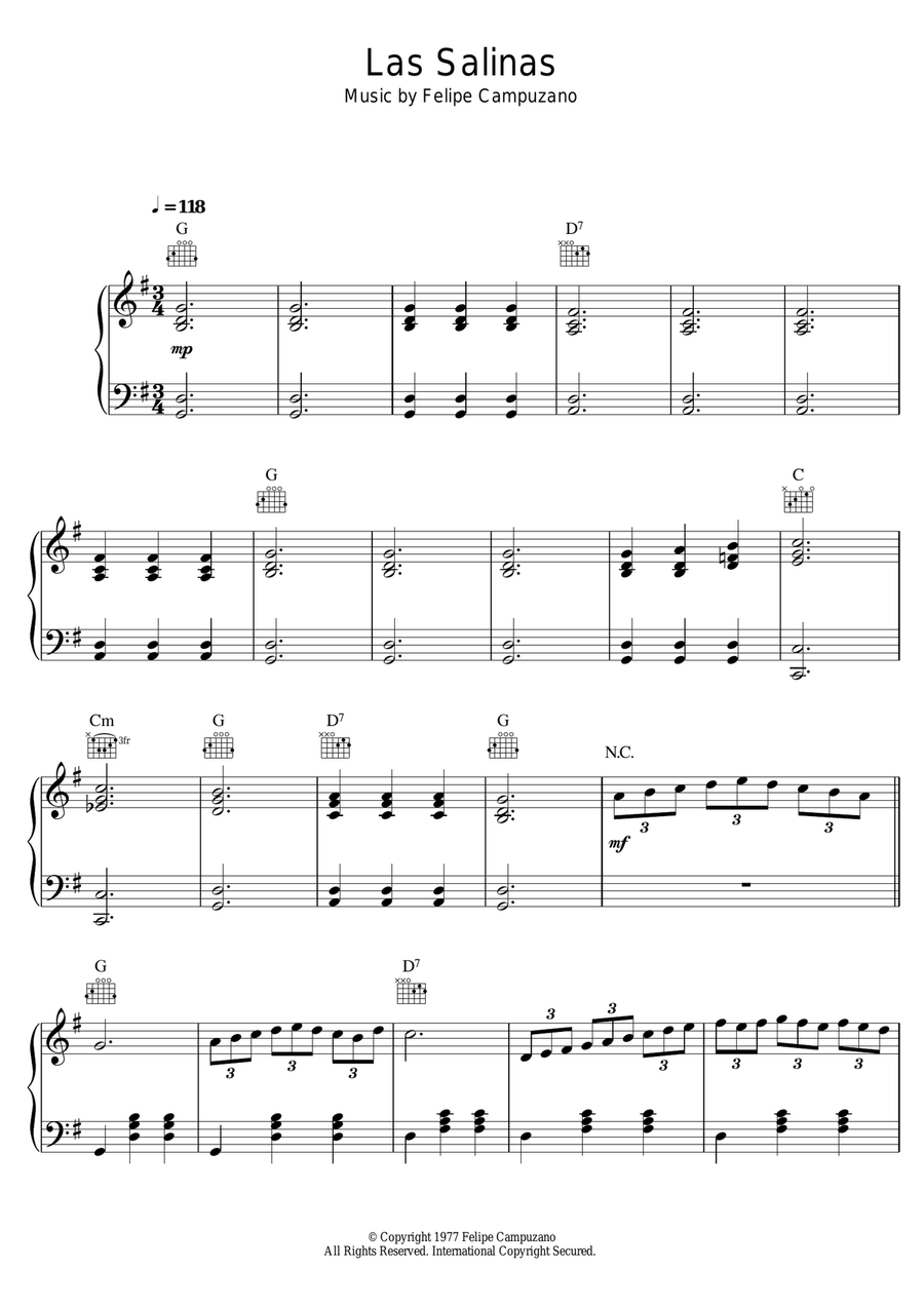 Las Salinas Piano, Vocal scores gallery preview page 1