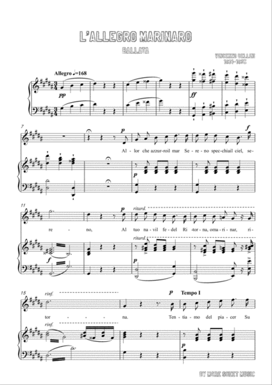 Bellini-L'allegro marinaro in g sharp minor,for voice and piano Voice Solo scores gallery preview page 3
