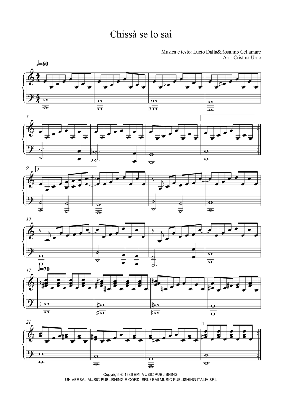 Chissa' Se Lo Sai Piano Solo scores gallery preview page 2