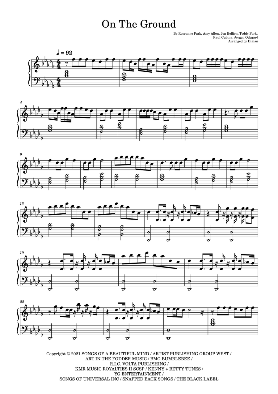 On The Ground Piano, Vocal, Guitar scores gallery preview page 1