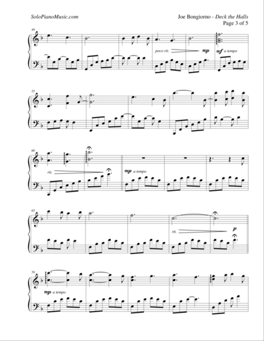 Deck the Halls - Traditional Christmas Piano - by Joe Bongiorno Piano Solo scores gallery preview page 3