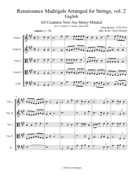 Renaissance Madrigals Arranged for Strings, set 2 image number null